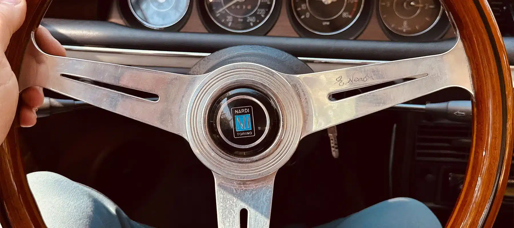 Close-up of an old steering wheel