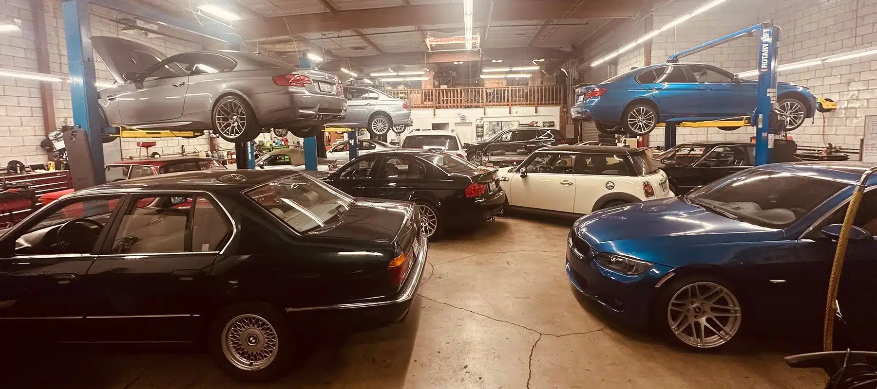 Shop full of cars to repair