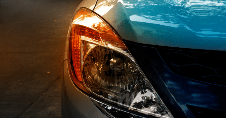 Closeup of a car headlight