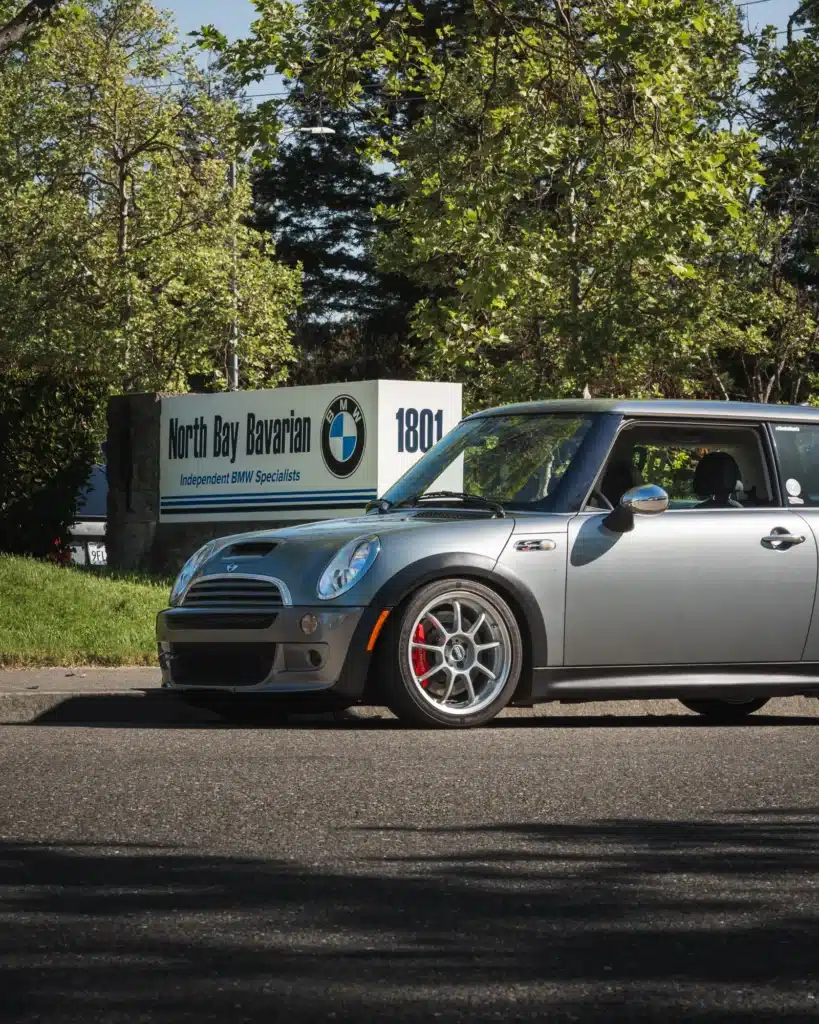 Mini Cooper outside North Bay Bavarian sign